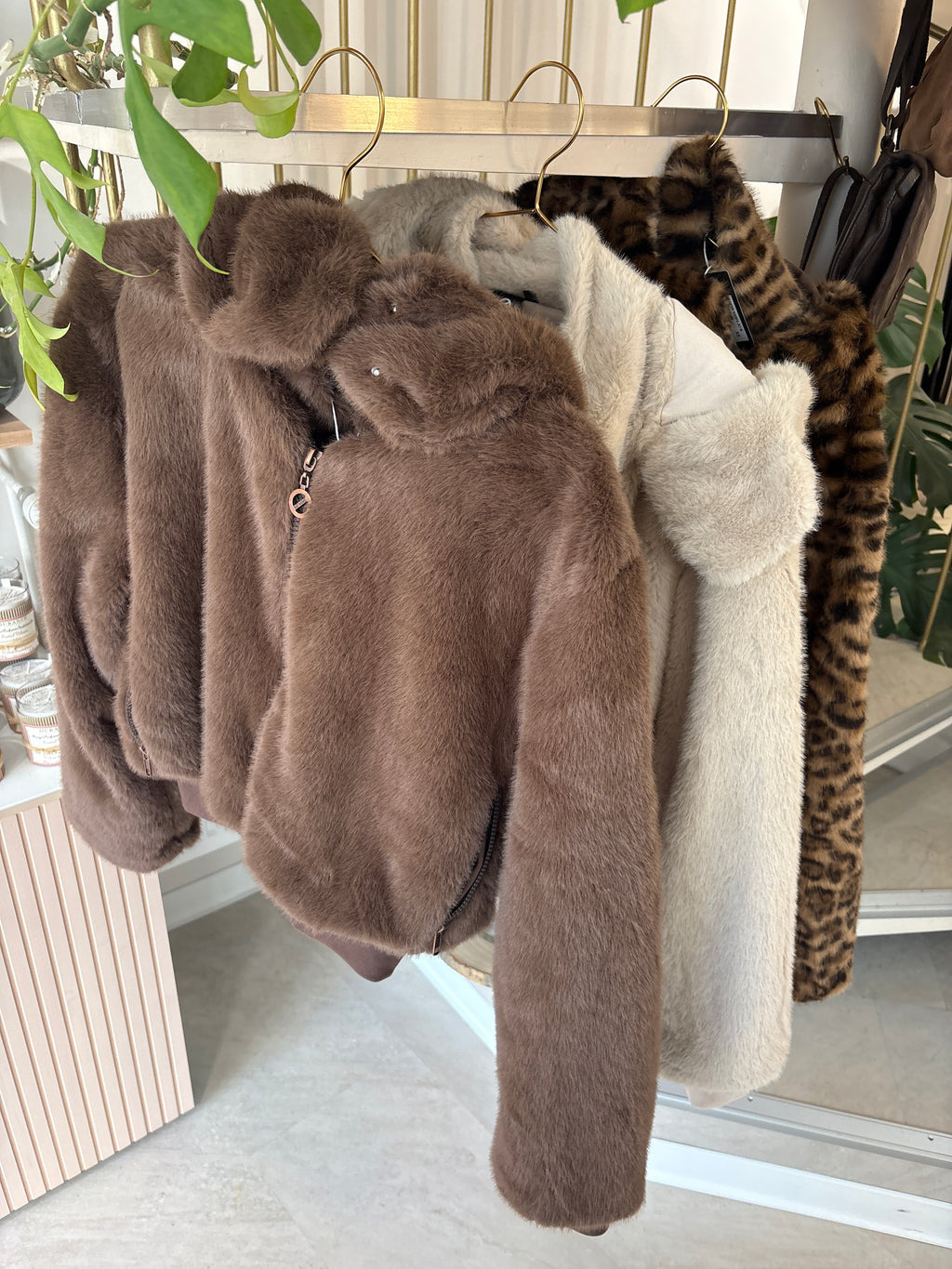 CARTER SHERPA JACKET - 
BLANC CASSE/IMPRIME LEOPARD/MARRON