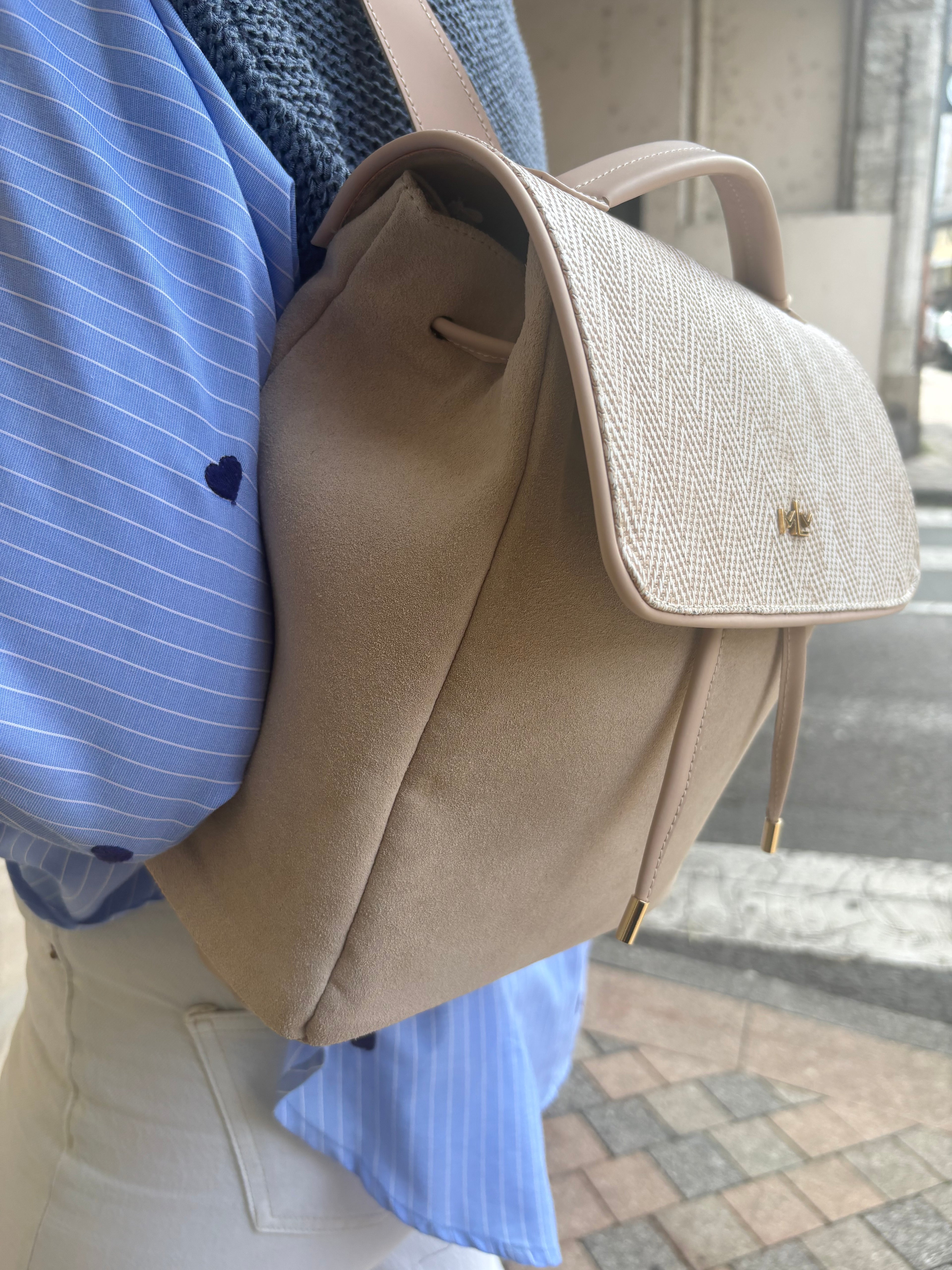 Sac à dos MLV cuir et daim beige