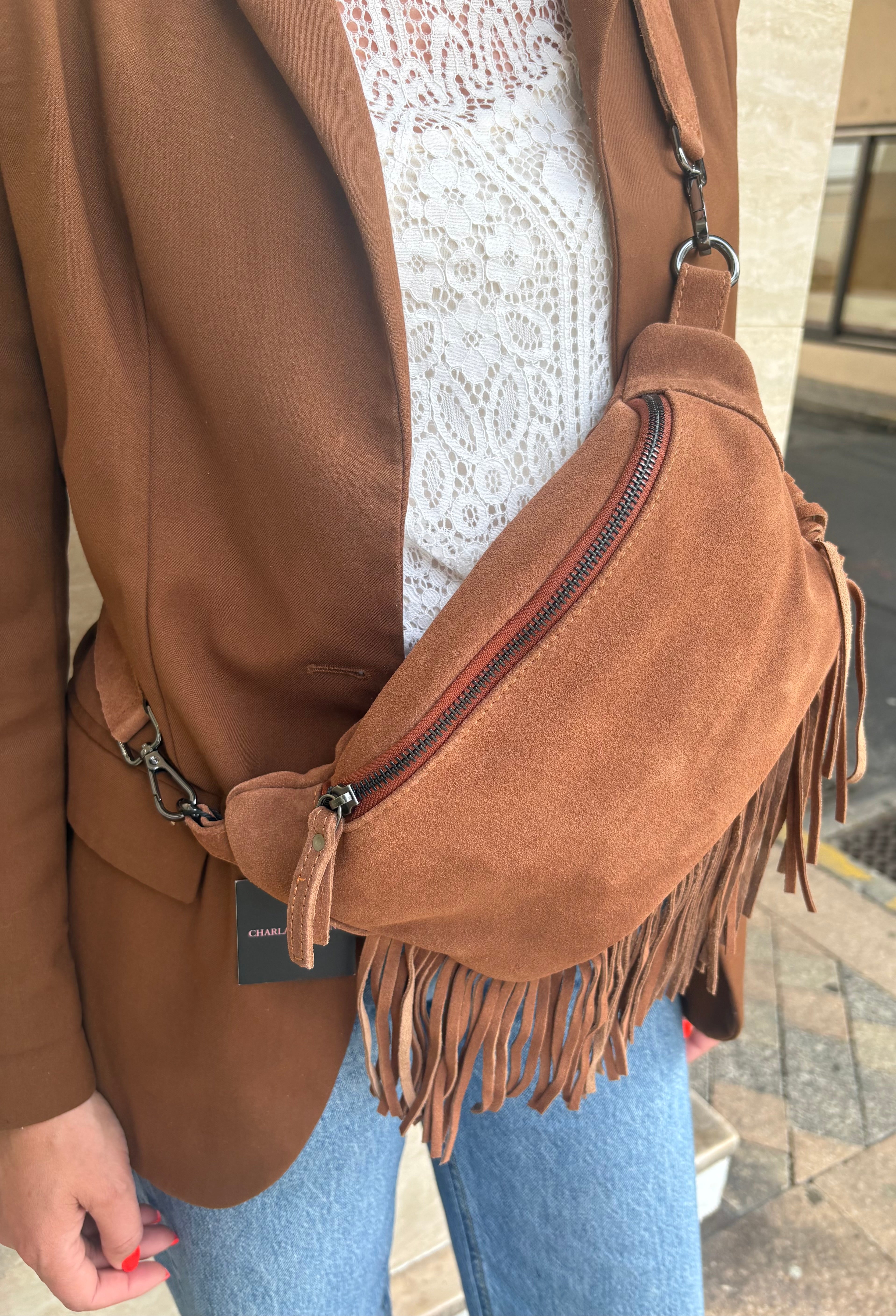 Sac banane CHARLAY STONE camel daim