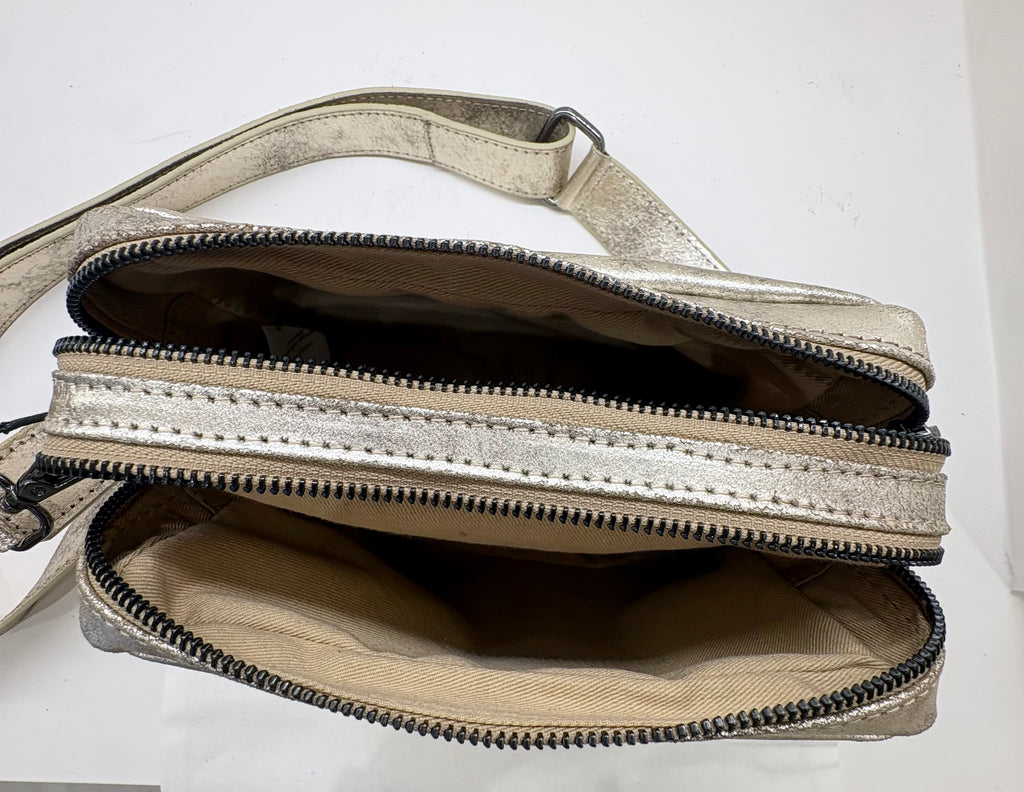 Sac à main bandoulière CHARLAY STONE metalisé champagne