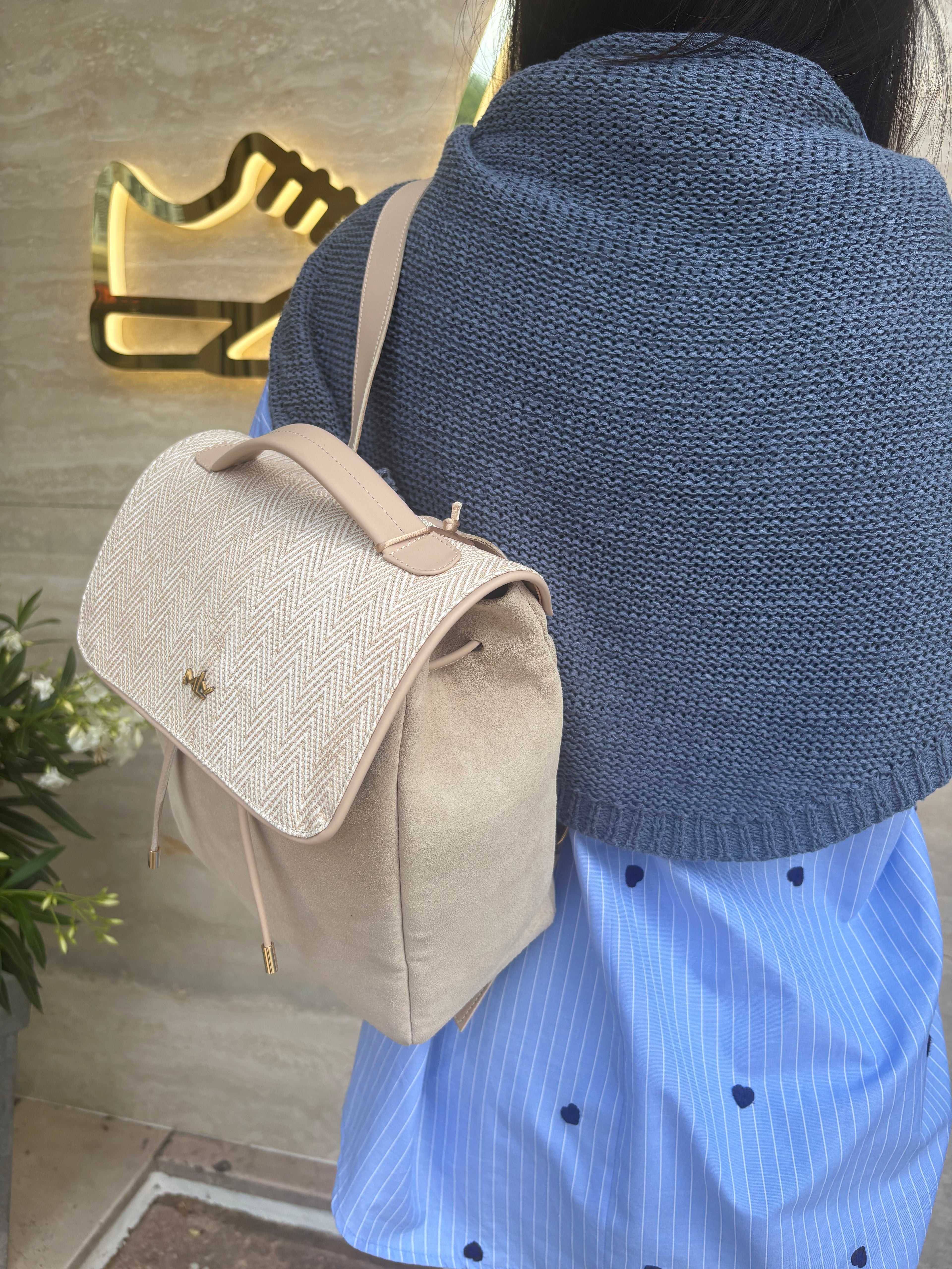 Sac à dos MLV cuir et daim beige