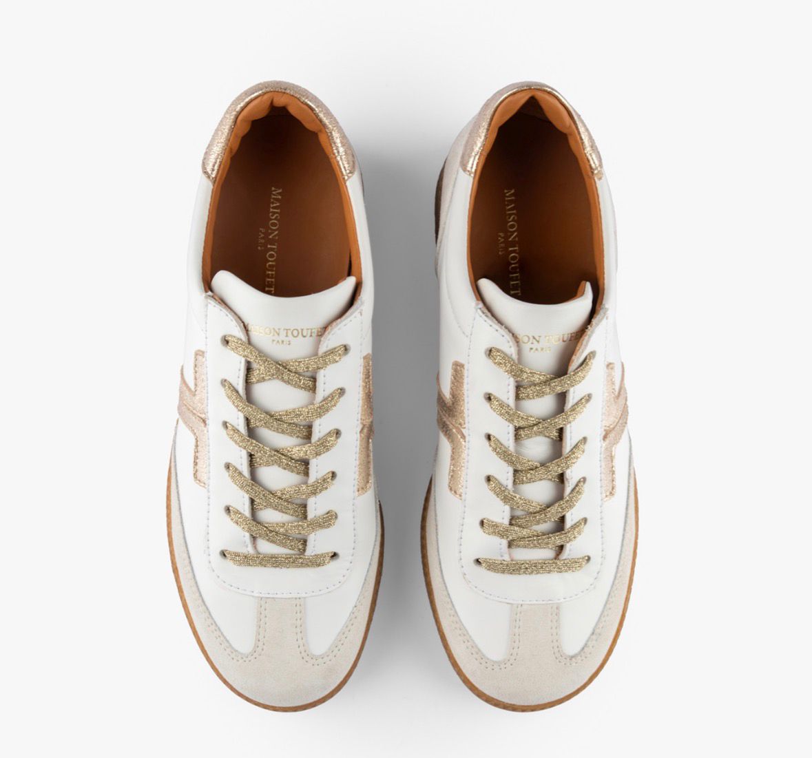 Basket MAISON TOUFFET SOLVEIG Cuir lisse blanc / doré